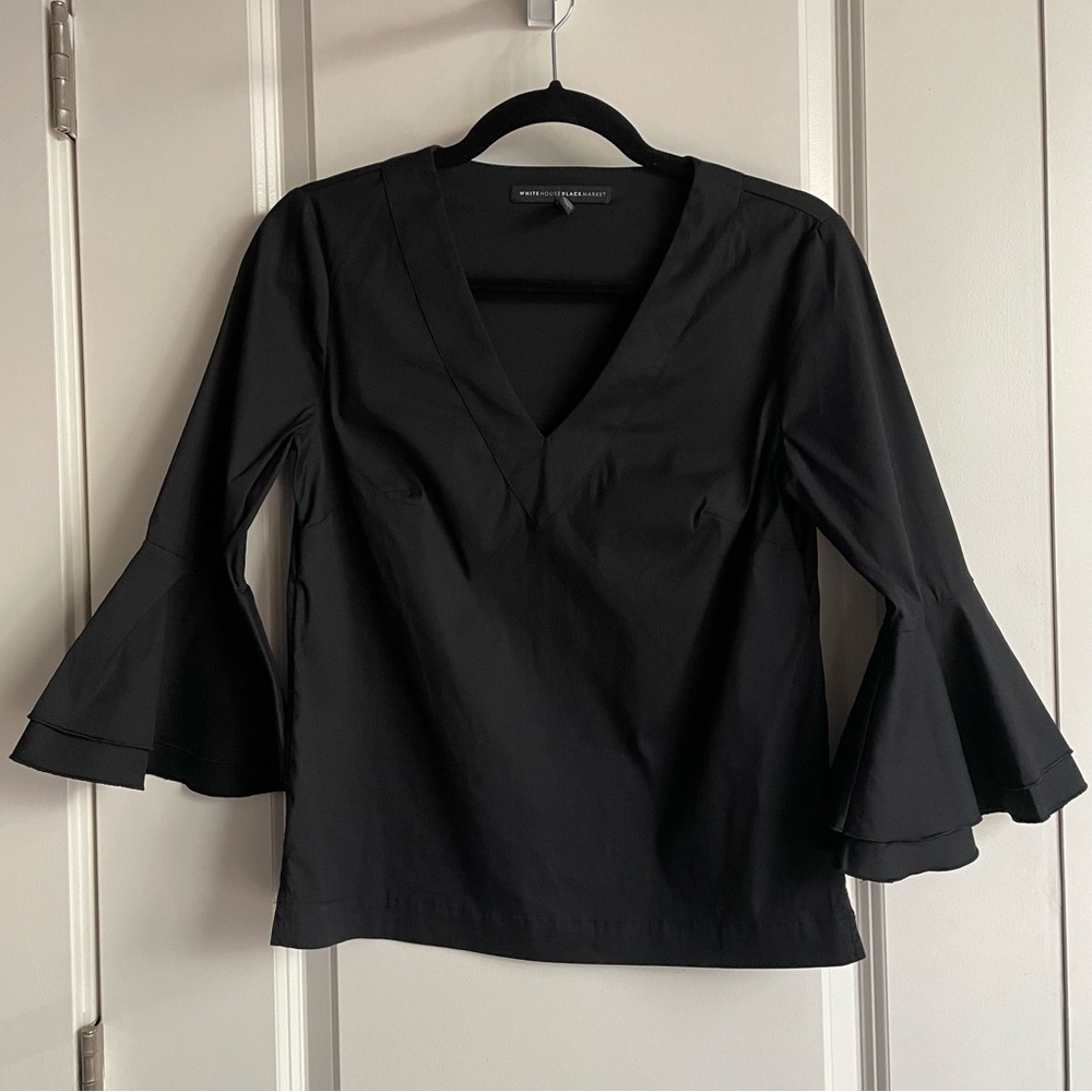 White House Black Market cotton 3/4 bell sleeve blouse